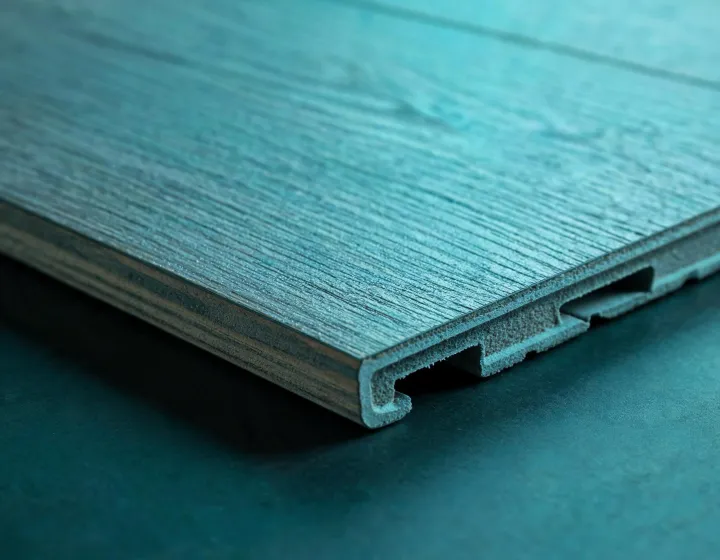 Close-up of LVT wear layer and locking profile