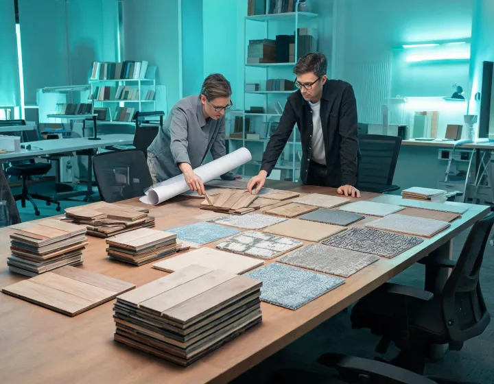 Flooring specification workshop with sample boards